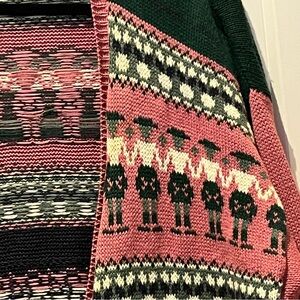Vintage 80s 90s Paris Sport Club Handknit Pink Green Graphic Novelty Cardigan